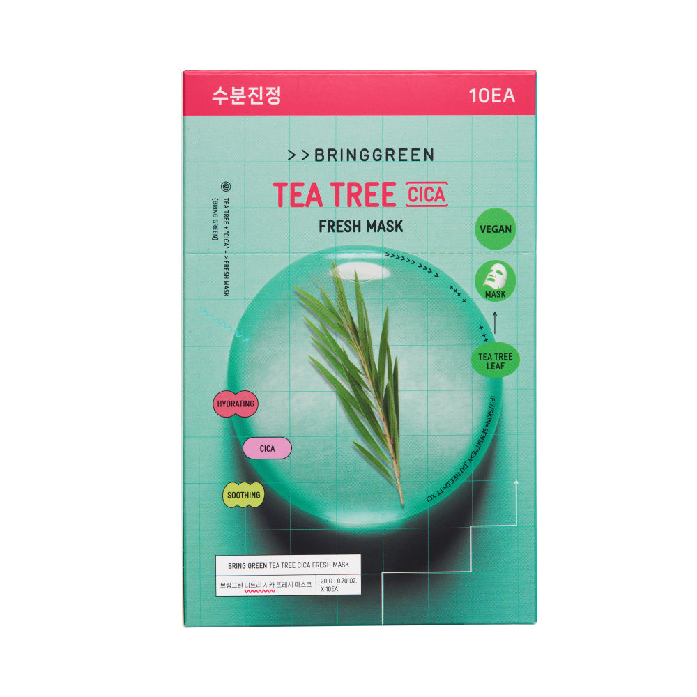BRING GREEN 茶樹積雪草舒敏保濕面膜(10入/盒裝)|清爽補水・植萃舒緩・敏感肌適用