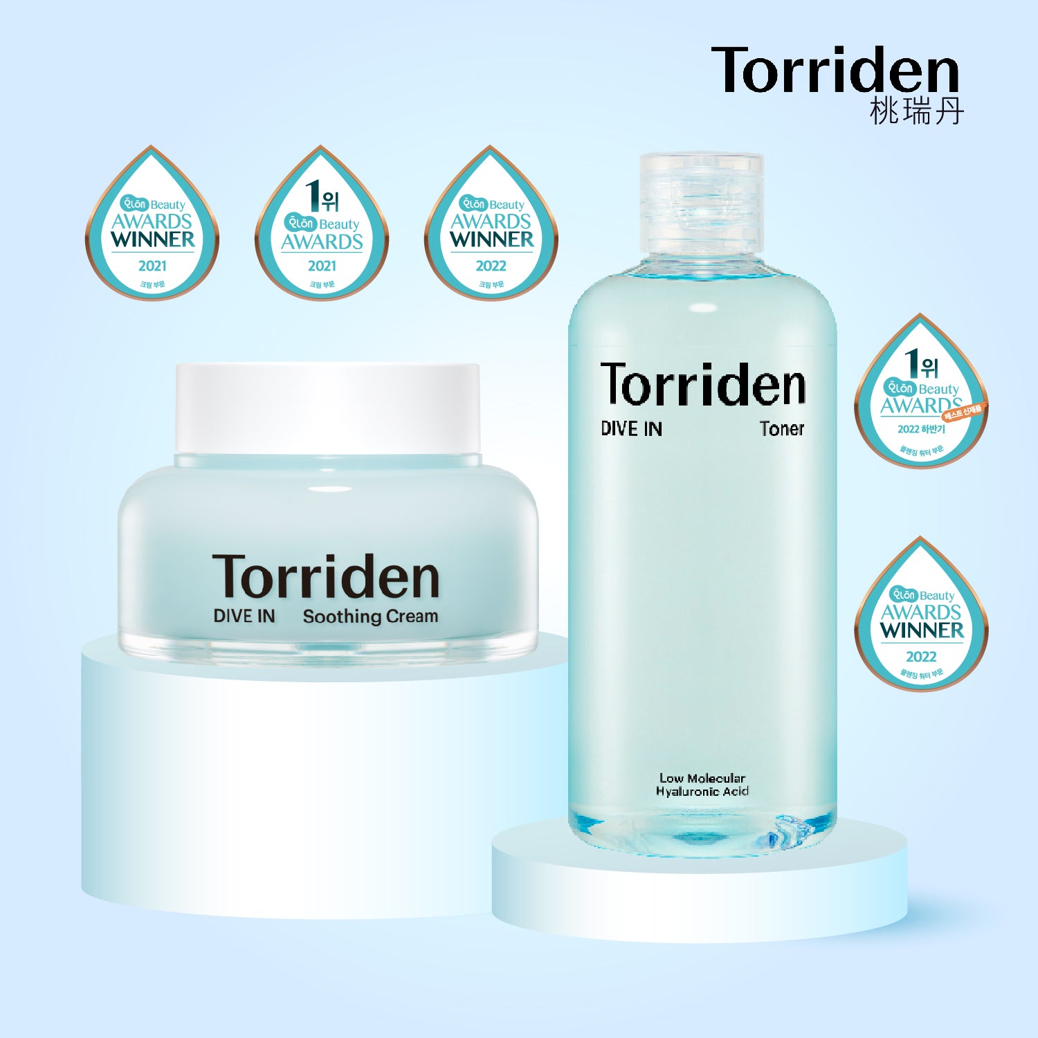 TORRIDEN玻尿酸保濕護膚雙效組｜舒緩凝霜100ml＋清爽化妝水300ml  水潤無負擔，敏弱肌首選